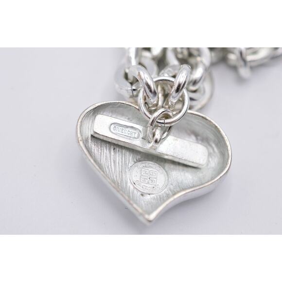 Givenchy Vintage Heart Charm Bracelet Logo Chain Brushed Silver Toggle 80s Bin6 - Picture 11 of 12